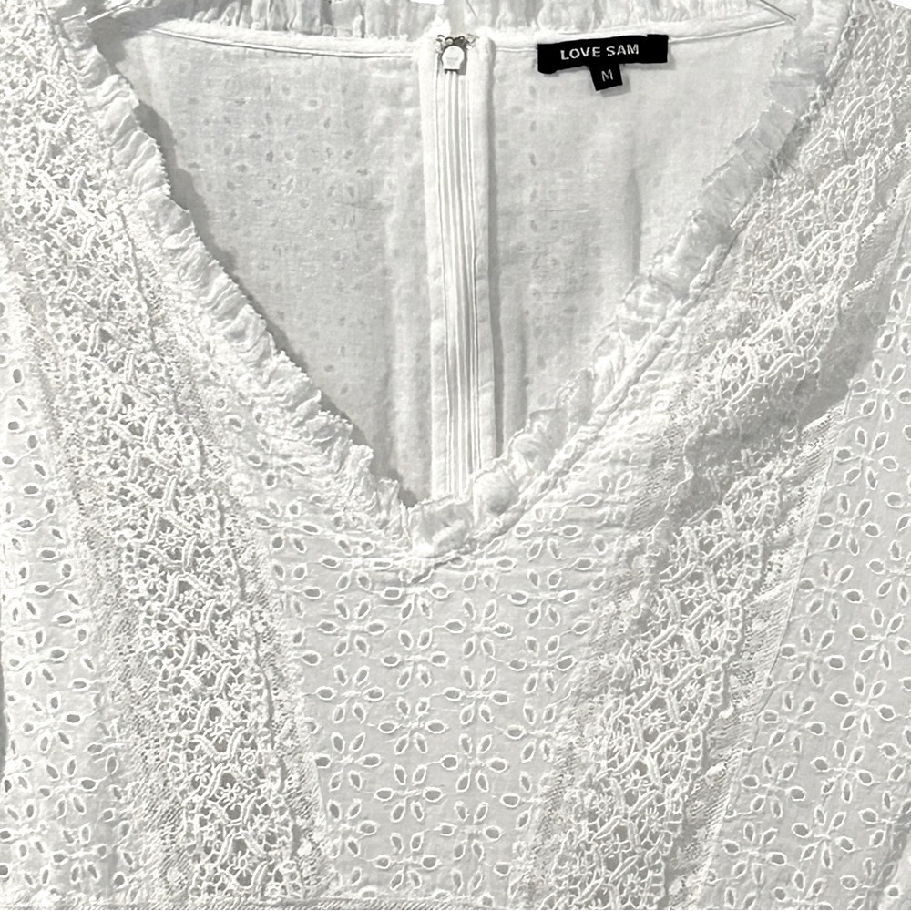 ANTHROPOLOGY LOVE SAM Dress Boho Eyelet Lace Ruffle White Size Medium Like new - Picture 7 of 13